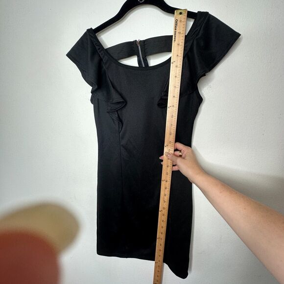 Sexy Satin Black Ruffle Sleeveless Mini Exposed Back T Design Small - Picture 9 of 11